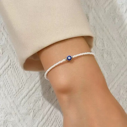 Cross-Border Hot Selling Temu Personalized Evil Eye Bracelet Creative Blue Eyes Rice Beads Elastic Bracelet Bracelet