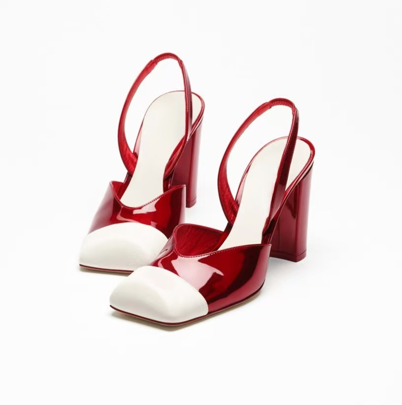 Qadın dabanlı ayaqqabı, dəri, rəng bloklu slingback model