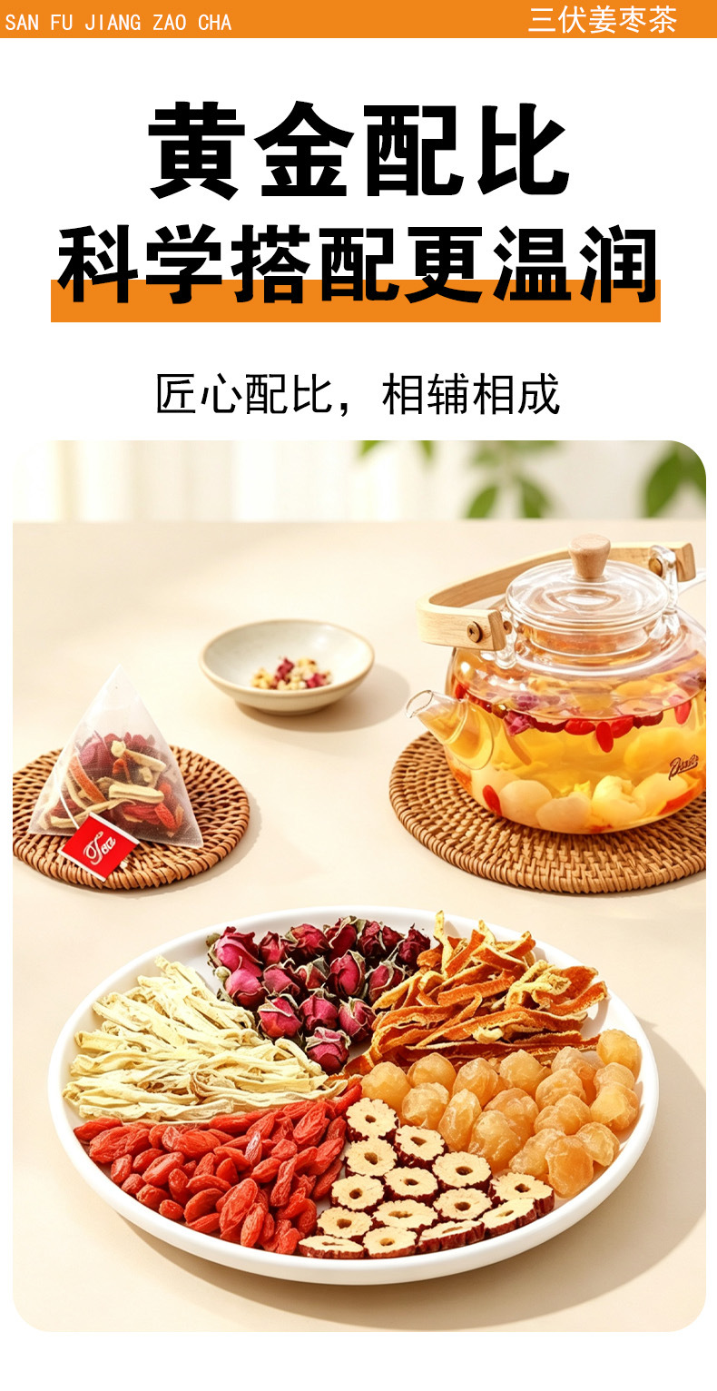Sanfu Ginger Jujube Tea (三伏姜枣茶) — Jujube, Longan, Ginger & Rose Herbal Tea Bags specifications