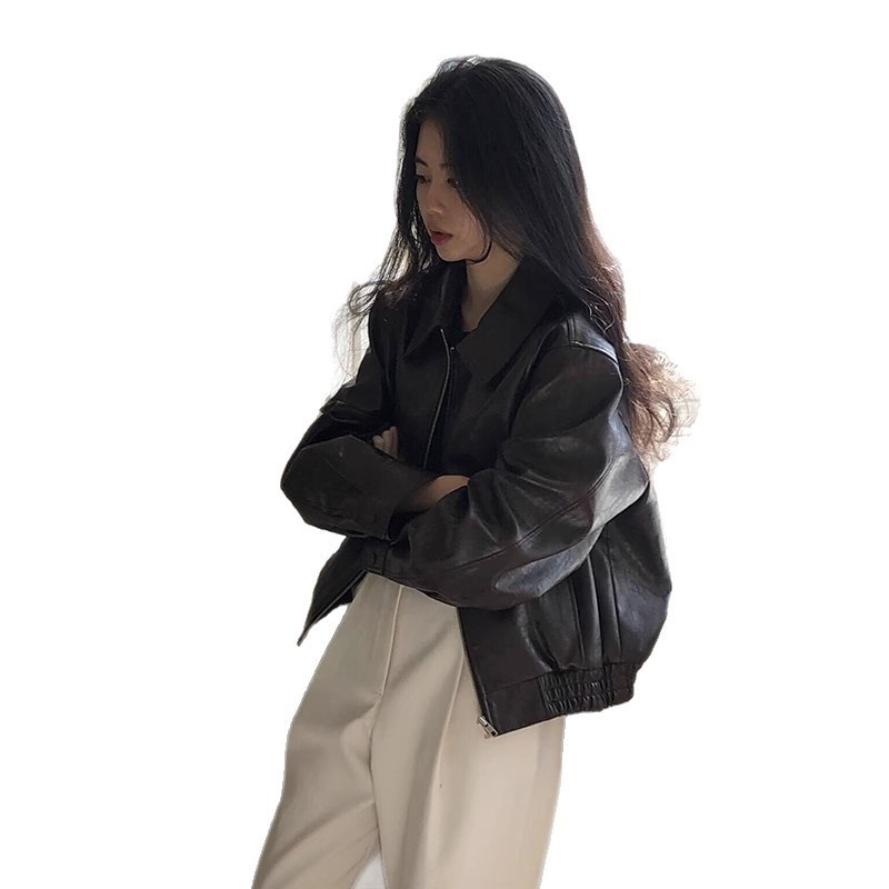 短款棕色皮衣外套女2025年春秋新款酷飒风小个子爆款机车气质复古|undefined