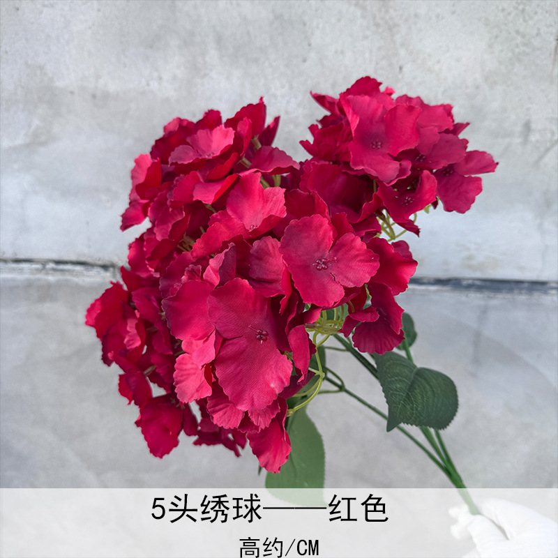 Simulación de racimo de 5 cabezas hortensias flores artificiales boda hotel decoración fondo del hogar