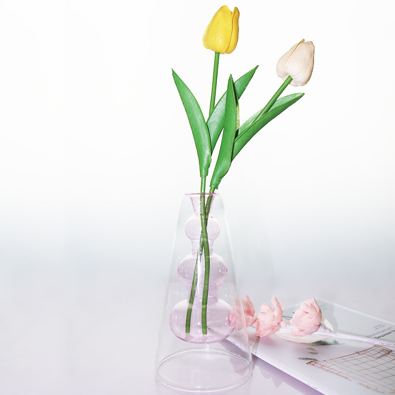 Colorido florero de cristal de doble capa de estilo europeo creativo decoración de la sala de estar hidropónico moderno minimalista flor olla hidropónica