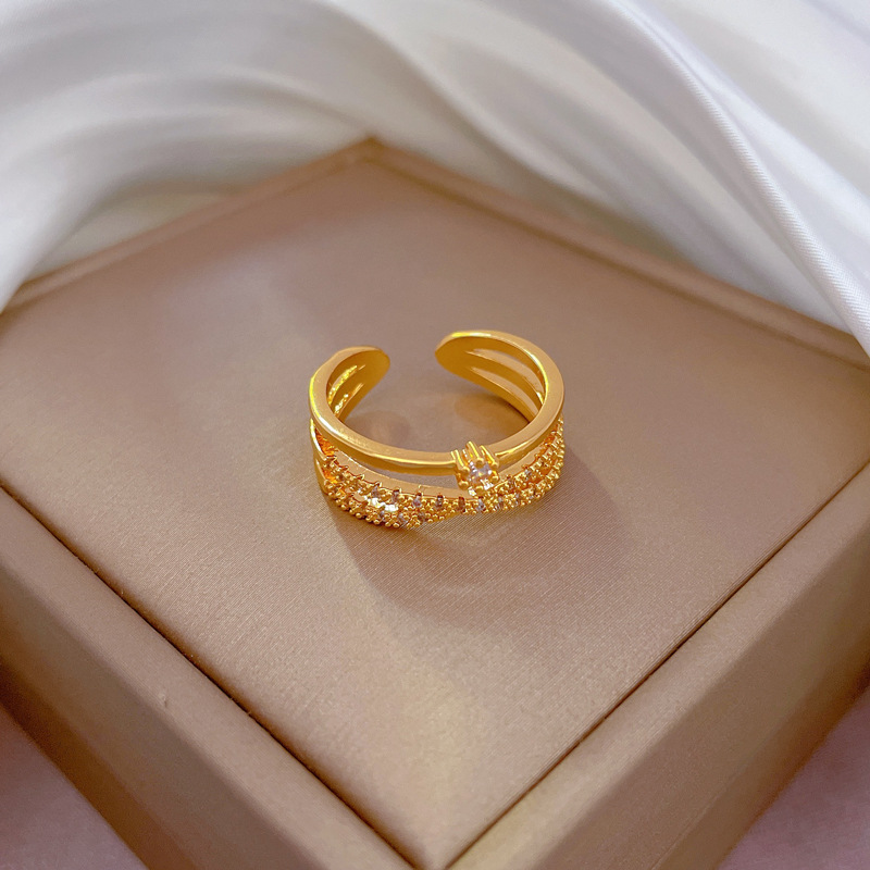 【 Echte Vergoldung 】 Offener Ring, modischer Damen-Persönlichkeitsring, Zeigefingerring, Ring mit Netz, rot, gleicher Stil, einfach_voghion.com