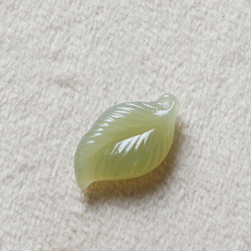 Hetian Jade 青海素材の葉ペンダント穴 DIY 翡翠彫刻ブレスレットネックレスブレスレットアクセサリーアクセサリージュエリー|undefined