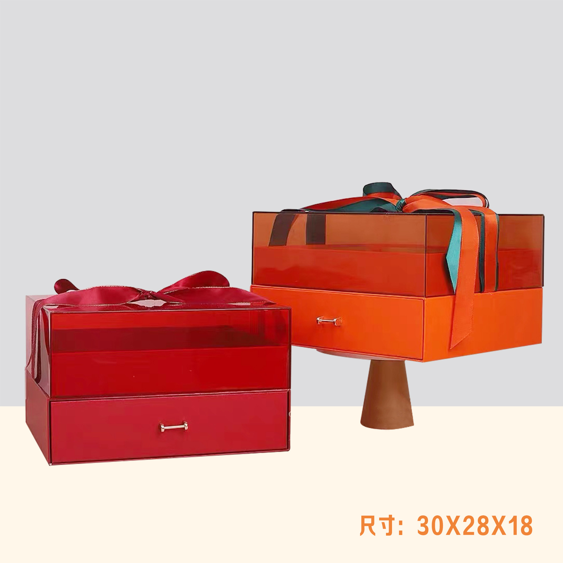 2023高档亚克力双层抽屉式礼品盒婚庆喜事透明亚克力伴手礼包装盒