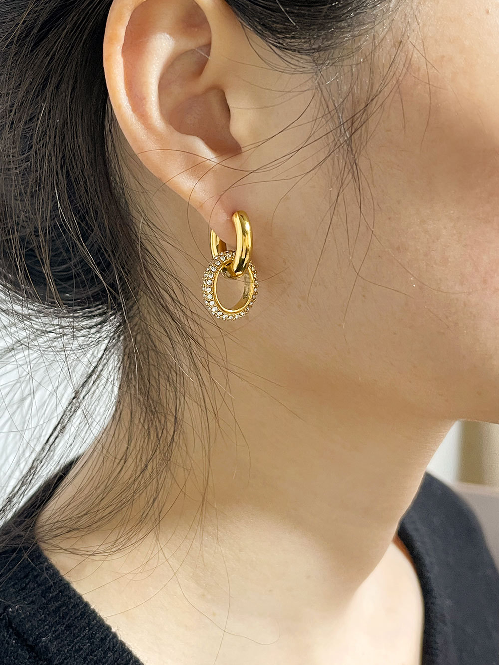Rhinestones Inlay Material Drop Earrings Classification 18K Gold Plating Color 1 Pair Quantity PVD Coated Real Gold Plated 18K Gold Circle 304 Stainless Steel Fashion Waterproof Non Tarnish Drop Earrings