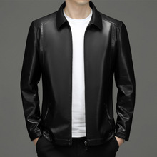 爸爸装中年男式皮衣秋冬外套商务休闲拉链翻领加绒宽松防风夹克衫