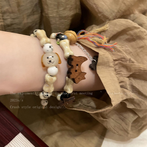 Adorable Puppy Natural Stone Braided Bracelet for Women  New Trendy Sister-in-Law Bracelet Versatile Adjustable Accessory