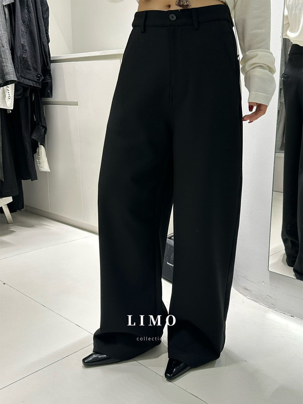 LIMO 秋季新款休闲简约高腰弯刀裤阔腿西装裤百搭显瘦拖地裤|undefined