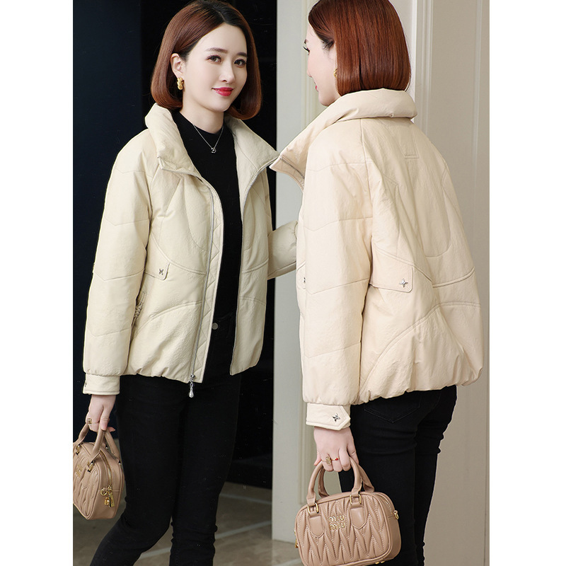 Haining Leather Jacket Genuine Leather down Jacket Women's Short Style 2024 Winter New Sheepskin Genuine Leather Stand Collar Loose Coat