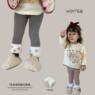 Sugarcane Pear Children's Wear Girls' fleece-lined Leggings 2024 Fall/Winter New Children's Korean Autumn Trousers Trousers Female Baby Trousers