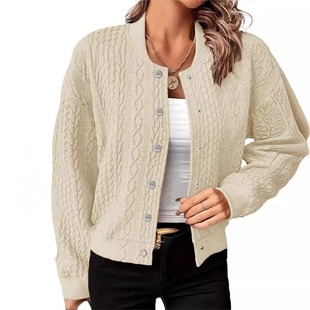 Новая женская повседневная вязаная жаккардовая куртка-бомбер с воротником-стойкой, хит продаж на Amazon в Европе и Америке, 2025 год