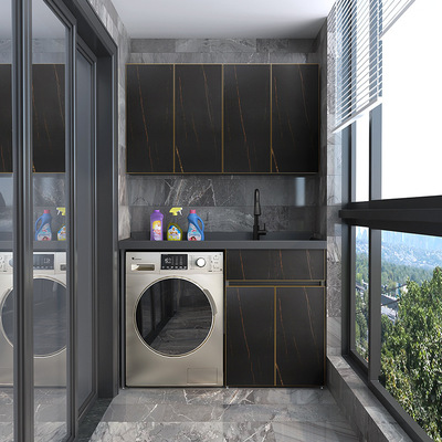 太空铝洗衣柜组合阳台柜洗衣机伴侣单独定制滚筒柜带搓板台盆柜|ru