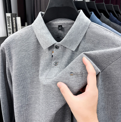 Long-sleeve turn-down collar Polo shirt, new autumn model for men, direct from the manufacturer, solid color, embroidered, loose fit, versatile base T-shirt