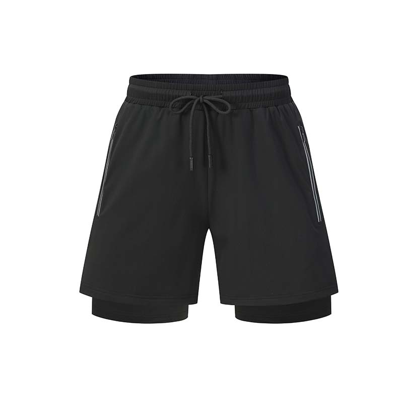 Pantalones cortos deportivos de secado rápido de los hombres de verano forro de doble capa de alta elasticidad para correr pantalones laterales transpirables con cremallera en stock al por mayor
