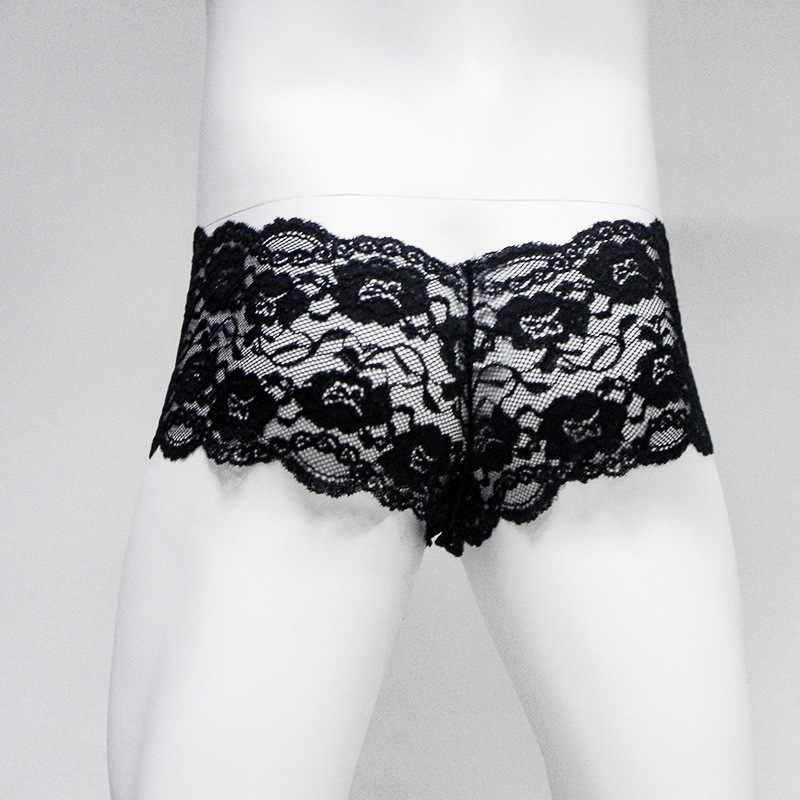 Temu Men's Sexy Underwear, Nightclub Cross-Dressing Role Play, Exposed Buttocks Boxer Shorts with Geometric Patterns