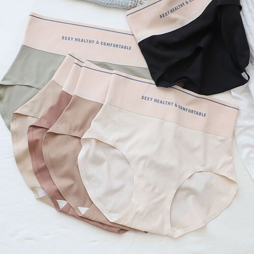 N6850-1 Tummy Control High JI Feeling Earthy Color Seamless Brushed High Waist Underwear Silk Crotch Briefs Women's Nude Feeling