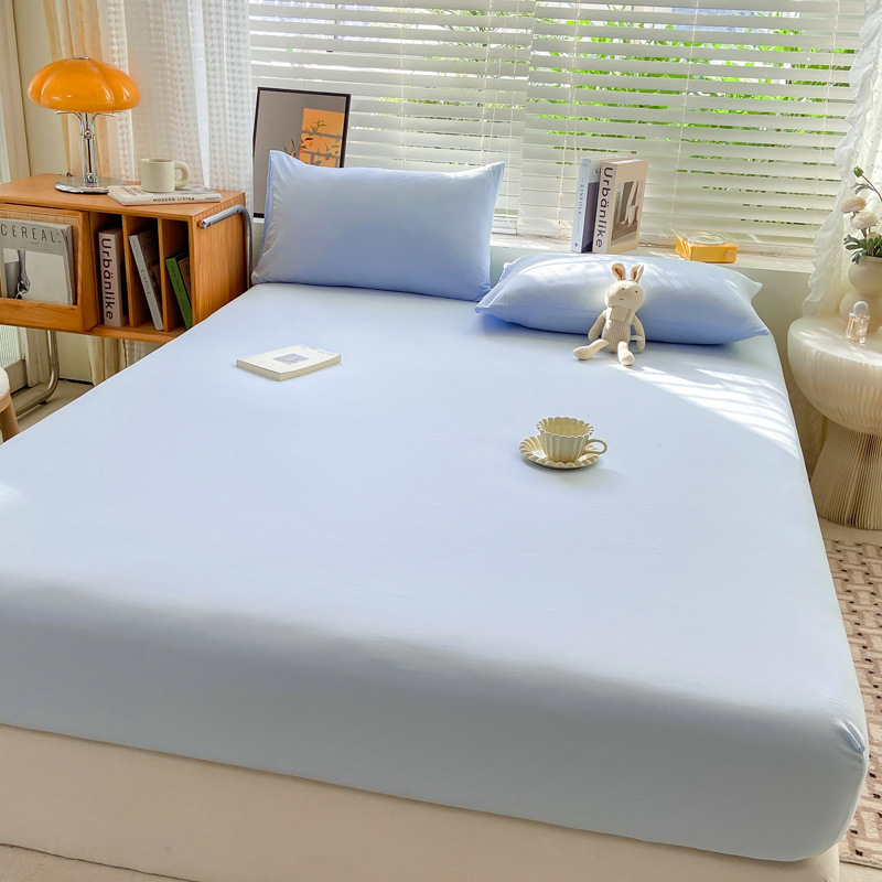 Class A maternal and infant grade pure cotton bed hat three-piece set solid color wash cotton nude bed cover bed sheet all-inclusive mattress protection cover