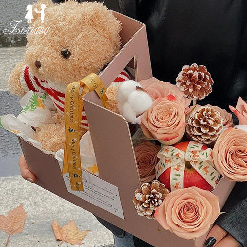 Christmas DIY gift Christmas Eve apple hand-held flower box material package cute elk coffee milk tea packaging box