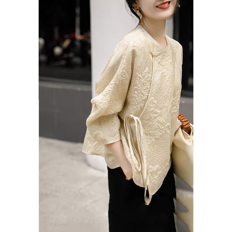 in stock Luxury Guijin Line Embossed White Rich Beautiful Slant Placket 2024 Summer New Retro Chinese-style Slimming dress