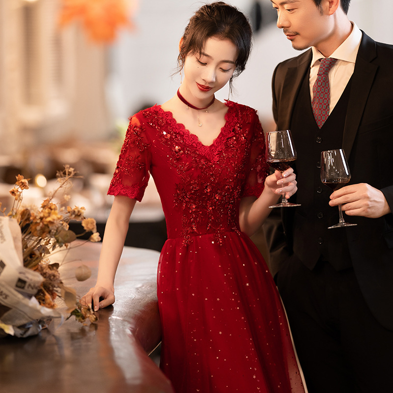 Burgundy Maternity Toast Dress for Brides, 2026 New Spring Engagement Dress, Plus-Size Wedding Toast Dress