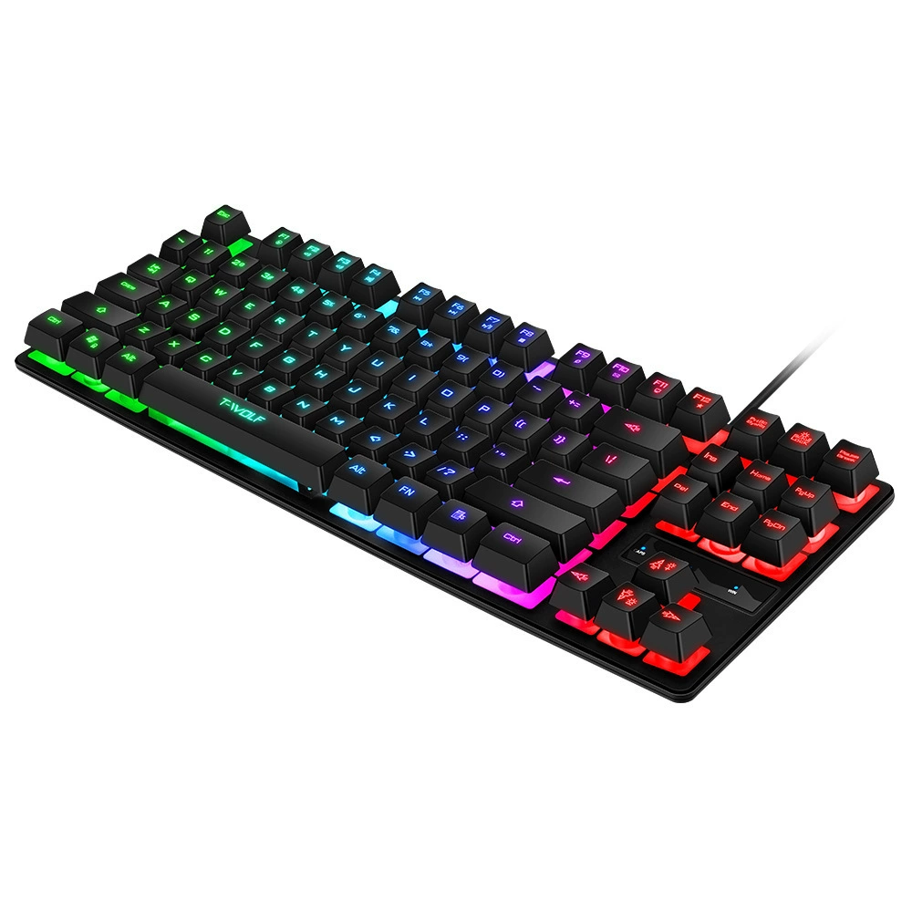 T-Wolf новая клавиатурно-мышиная гарнитура TF260 87 клавиш подсветка, игровая USB проводная трёхсекционная