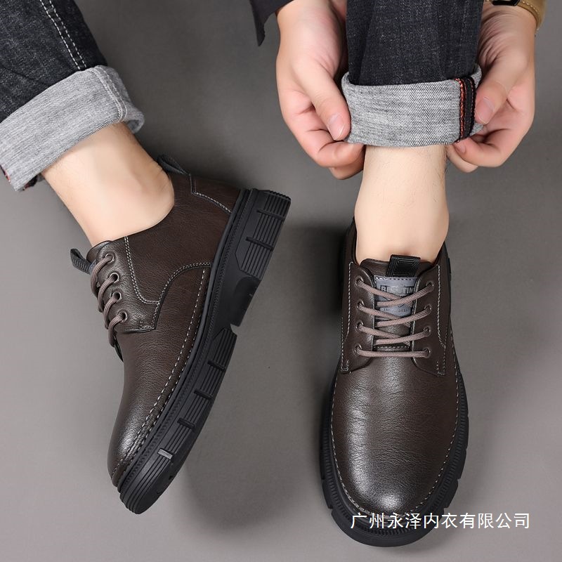 2025秋季新款公子森男鞋缝线休闲皮鞋软底工装鞋子系带软面鞋