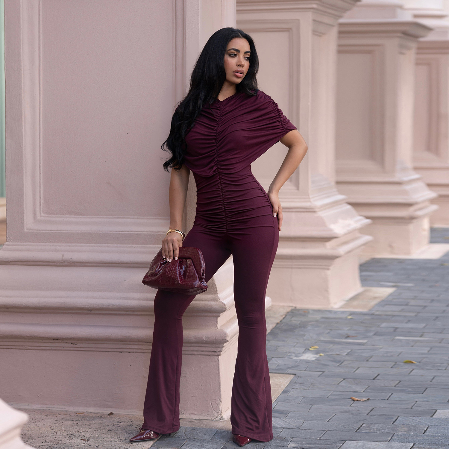 C7651 Aliexpress transfronterizo Amazon Europa y América de moda elegante ropa de mujer delgada de color sólido plantares de piernas anchas
