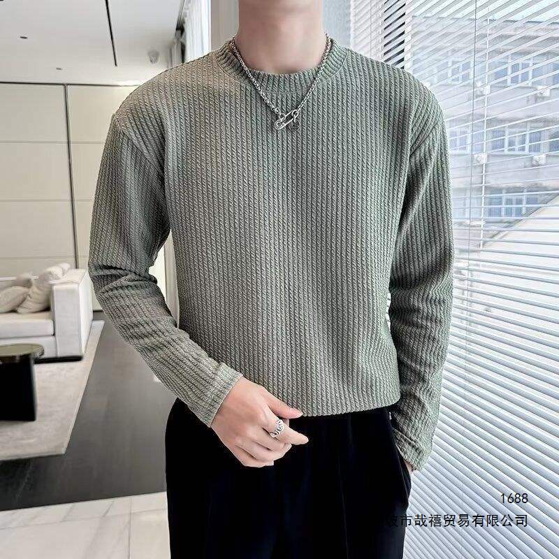 Men's textured long-sleeved autumn/winter top, unique design, trendy and versatile style, in stock, full order with tags.