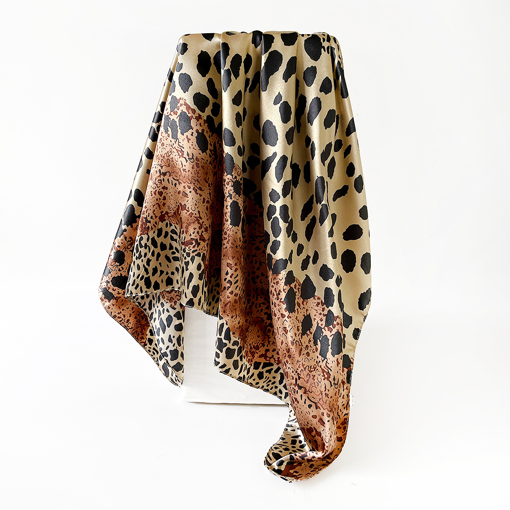 Leopard Print Satin Square Scarf European Style Hijab Shawl_voghion.com
