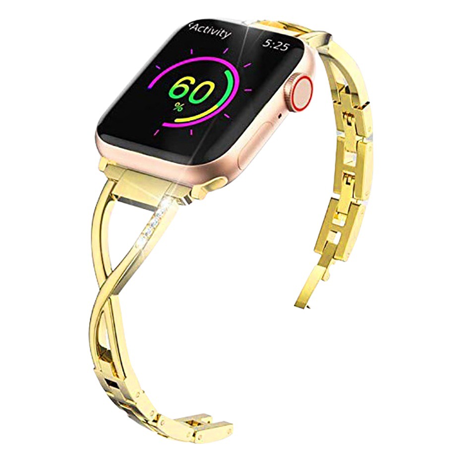 Adecuado para Apple Watch iwatch1/2/3 correa de cadena de diamante de metal de acero inoxidable en forma de X