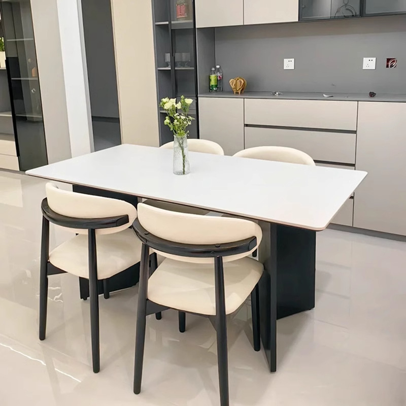 Delifon Solid Wood Slate Dining Table and Chair Combination Rectangular Modern Simple Household Size Ash Wood Normcore