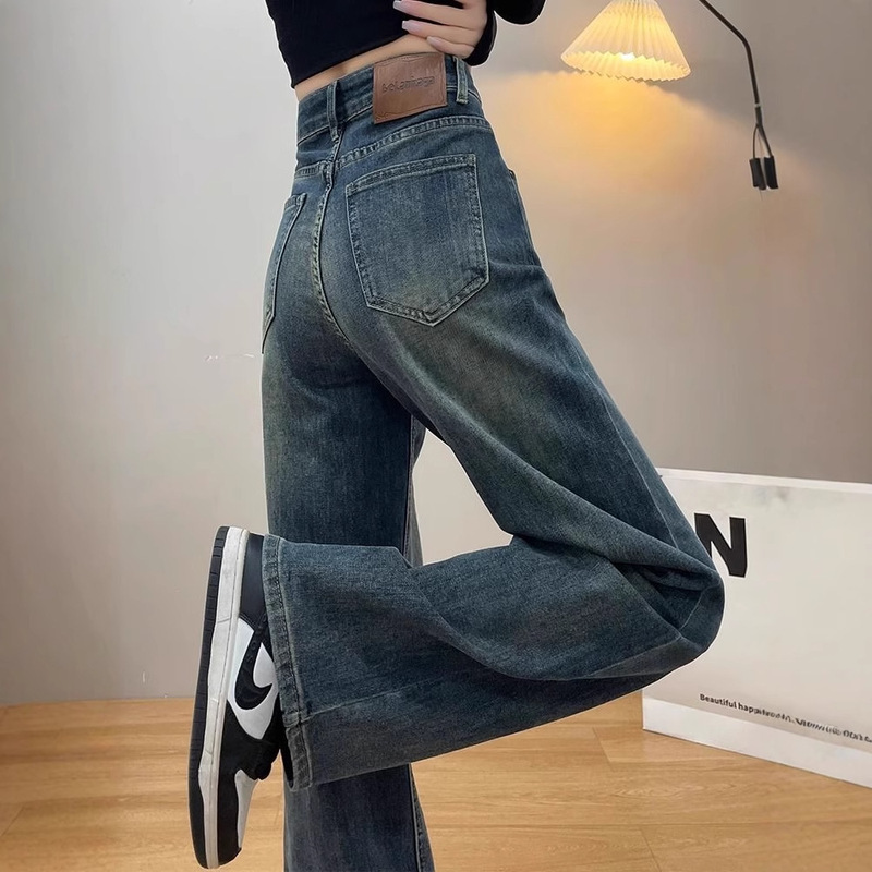Cement Gray Wide-Leg Jeans for Women 2025 Spring and Summer Soft Pants High Elasticity High Waist Slim Narrow Straight Pants Cement Gray Wide-Leg Jeans for Women 2025 Spring and Summer Soft Pants High Elasticity High Waist Slim Narrow Straight Pants