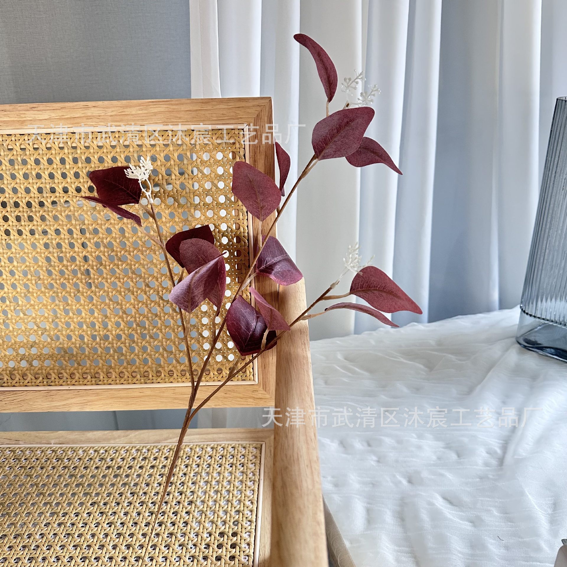 Pequeño tenedor hojas de eucalipto hoja de eucalipto vena celebridad de Internet hojas de eucalipto hoja de manzana Fondo decoración de la pared flor hoja flor artificial