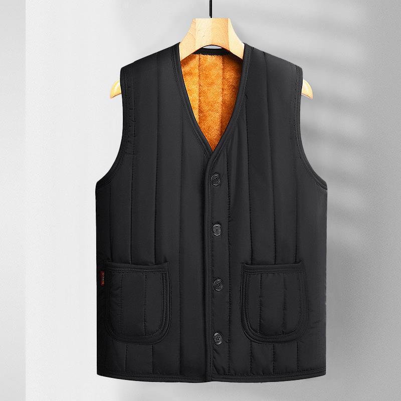 Middle-aged and Elderly Cotton Vest Men's Winter fleece-lined Thickened Vest Winter Wear Sleeveless Waistcoat Dad's Vest Jacket