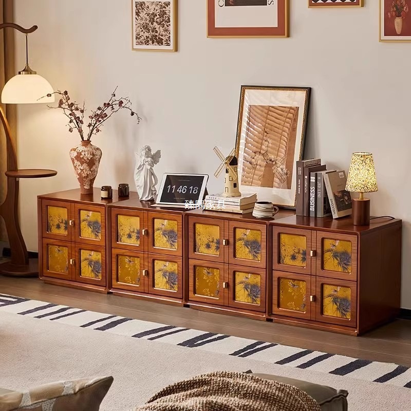 Gabinete combinado de módulo de armazón de madera maciza y hilo de nube medieval, gabinete de tarjeta de sala de estar, nuevo gabinete de televisión chino, gabinete de cabezal de cama combinado