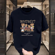 厂家批发夏季五分袖卡通小熊图案字母印花上衣百搭情侣款宽松T恤