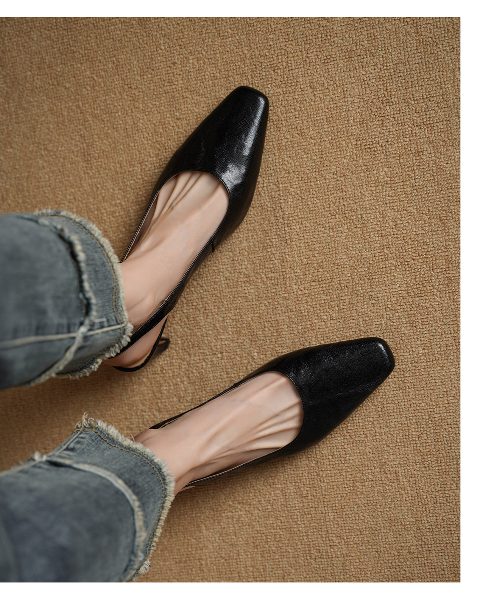 Sandal nữ da dê gót vuông 4.5 cm mũi kín hở gót phong cách Hàn Quốc — đen chi tiết 5