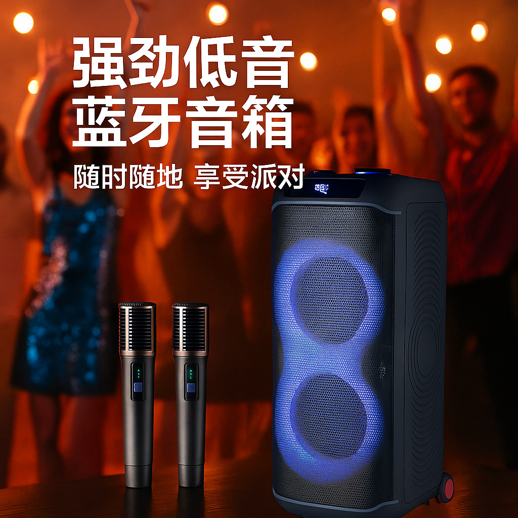 Kemi nuevo altavoz dual inalámbrico Bluetooth de 8 pulgadas al aire libre luces RGB subwoofer K-sonido