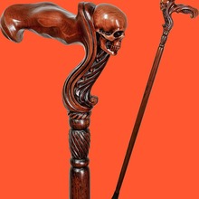 亚马逊爆款骷髅头拐杖雕刻 马头大象头狮子头拐杖万圣节手杖绅士
