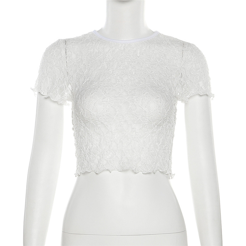 Summer Trends Women Clothing round Neck Short Sleeve Voile Cropped Slim Fit All Match T shirt 5 Summer Trends Women Clothing round Neck Short Sleeve Voile Cropped Slim Fit All Match T shirt