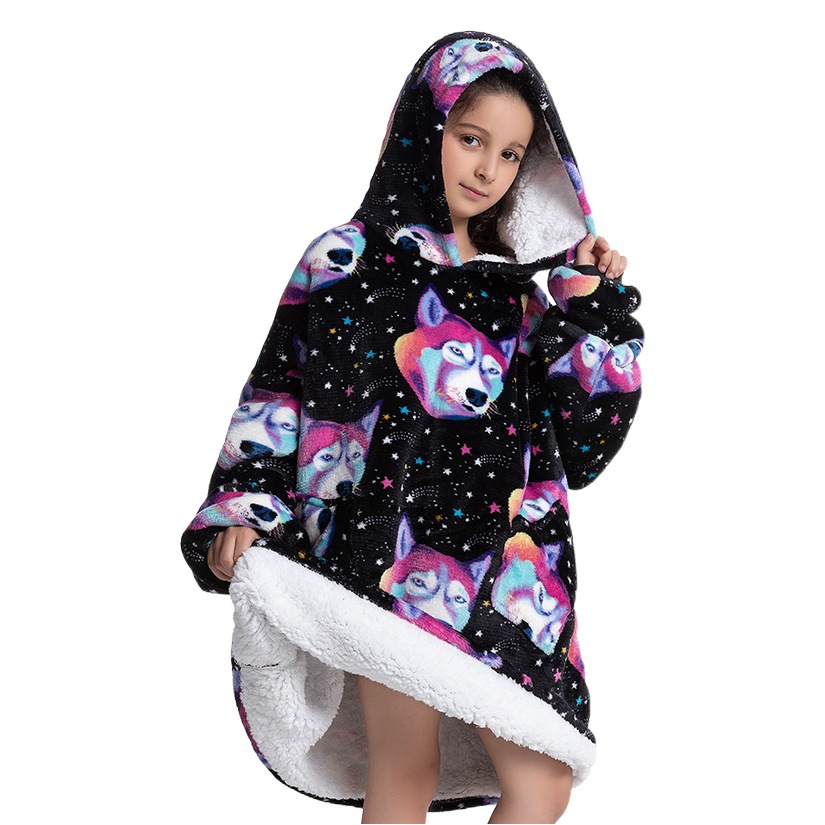 Hugge capucha adultos niños perezoso pullover TV manta al aire libre ropa de abrigo forrado de lana ropa de abrigo ropa perezosa