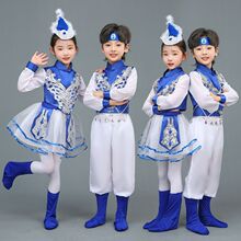 夏季儿童演出服蒙古服筷子舞马蹄哒哒套装蒙古袍演出服骏马表演服