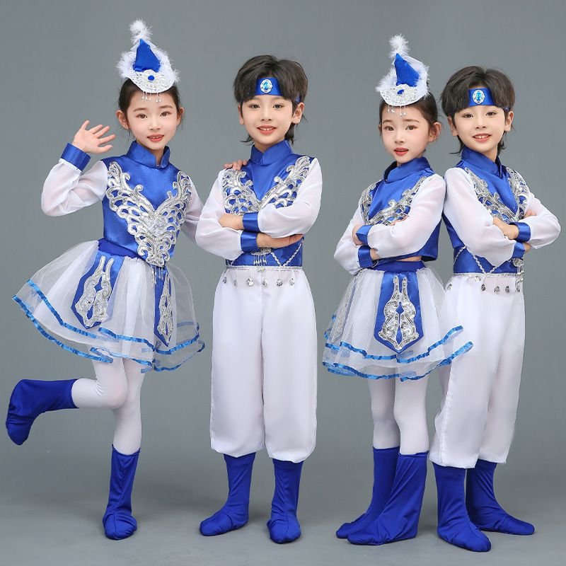 夏季儿童演出服蒙古服筷子舞马蹄哒哒套装蒙古袍演出服骏马表演服