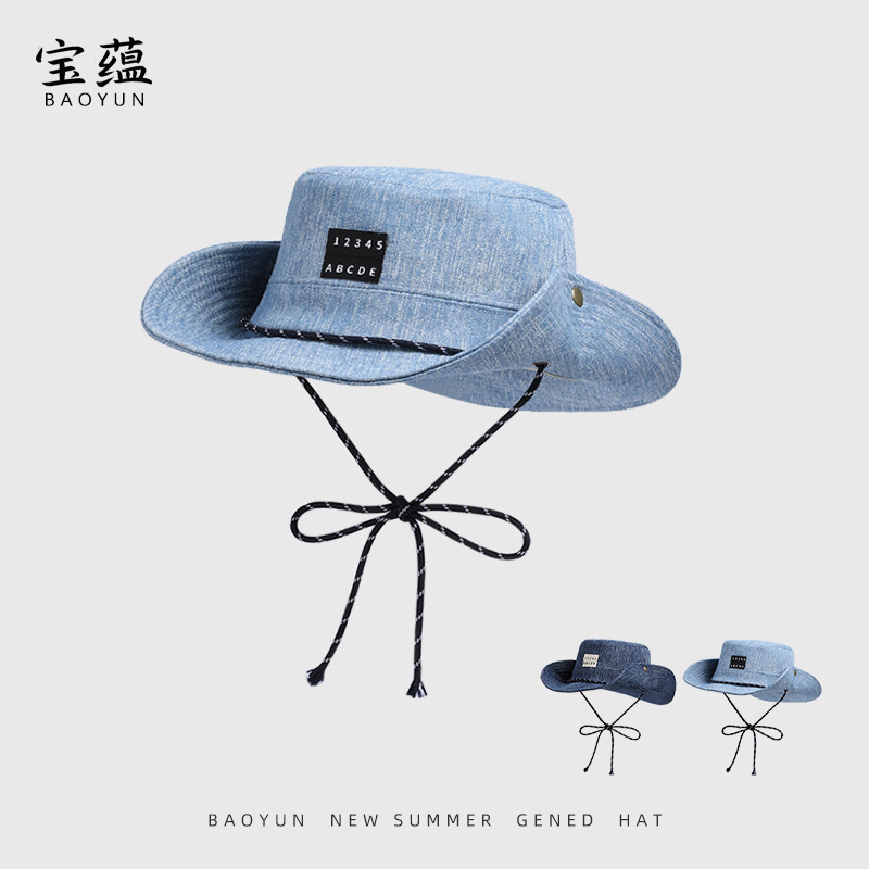 American Letter Western Cowboy Hat Retro Old Spring and Summer All-match Sunshade Mountaineering Hat Sunscreen Face Showing Small Fisherman Hat