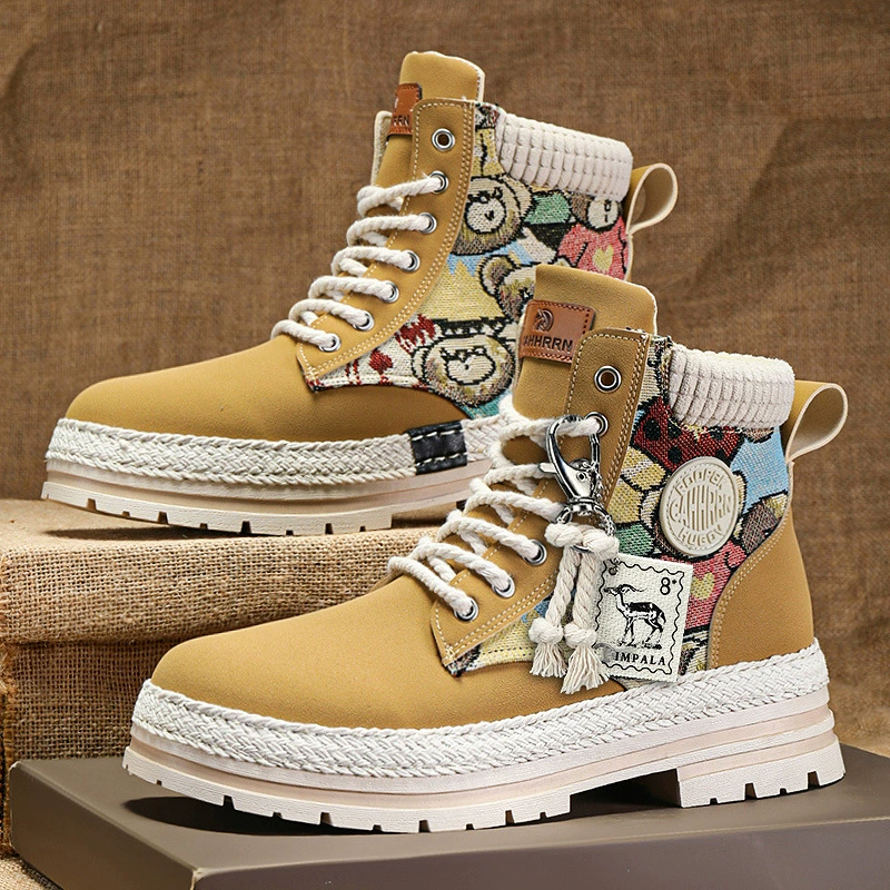 2024, популярные трансграничные Модные Ботинки Martin больших размеров, мужские британские мужские ботинки, теплые мужские повседневные кожаные ботинки с высоким верхом на флисовой подкладке