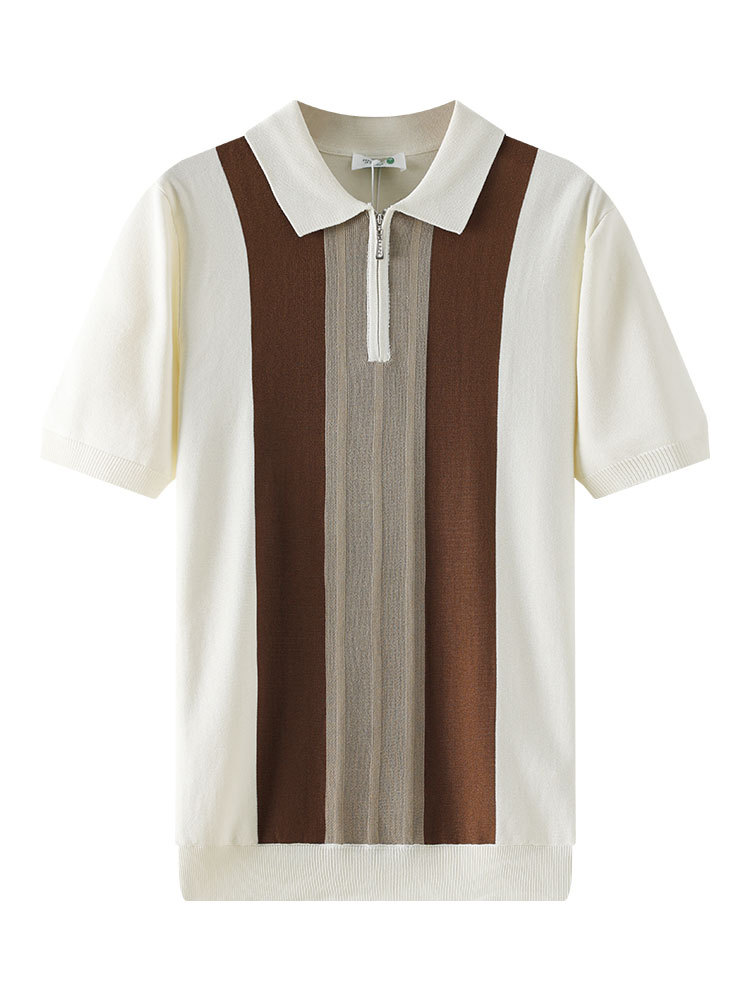 Europa y Estados Unidos transfronterizos hombre medio cremallera rayas polo camiseta de punto de verano con solapa de mangas cortas ropa de hombre de alta calidad casual hombre