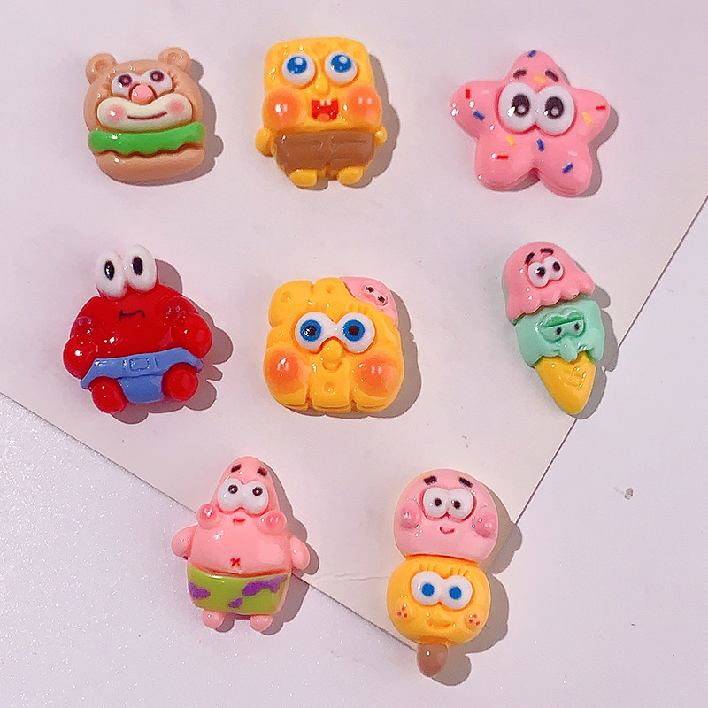 Nuevo SpongeBob pie estrella diy accesorios de resina pegamento crema caja de teléfono móvil adornamiento de pelo agujero agujero botón de zapato llavero