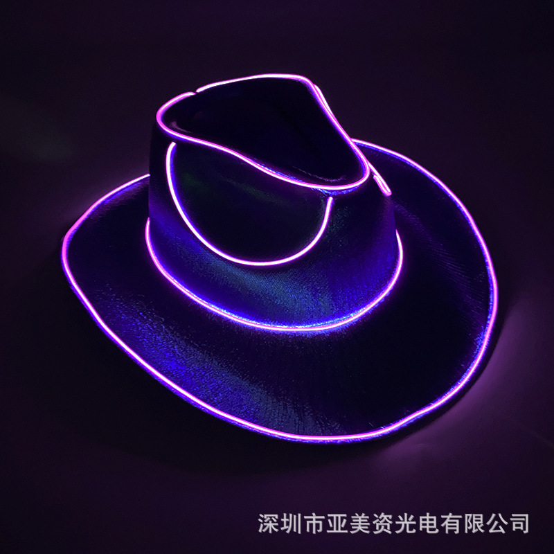 Festival LED luminoso colorido sombrero de vaquero colorido lentejuelas occidental sombrero de vaquero Amazon DIY luminoso sombrero nupcial