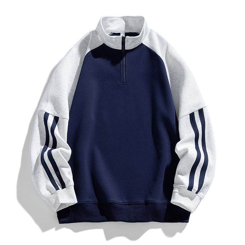 Half-Zip Sweatshirt Men's Spring and Autumn Trendy Versatile Loose Color-Block Stand Collar Long-Sleeve American Style Top Trendy